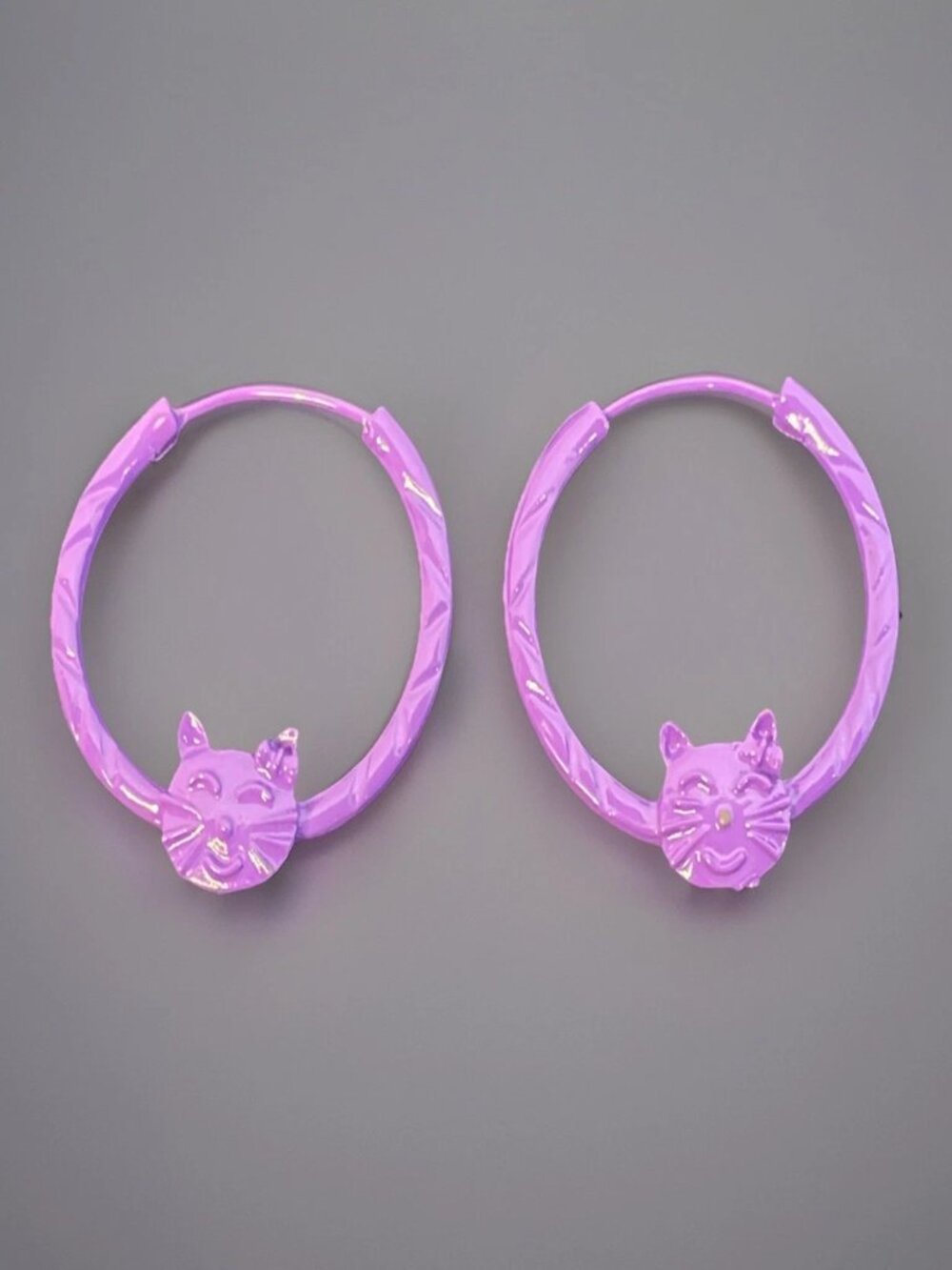 Purple Cat Hoop Earrings Enamel Kitten Kitty Animal Silhouette Jewelry Gift - Picture 1 of 7